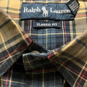 Ralph Lauren long sleeve dress shirt, XL, blue & beige plaid